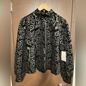 Calligraphie Velvet Floral Quilted Moody Evening Blouse XL